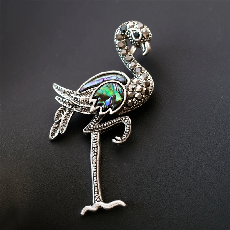 Яркая красная брошь с дизайном журавль старинная серебряная в виде животного