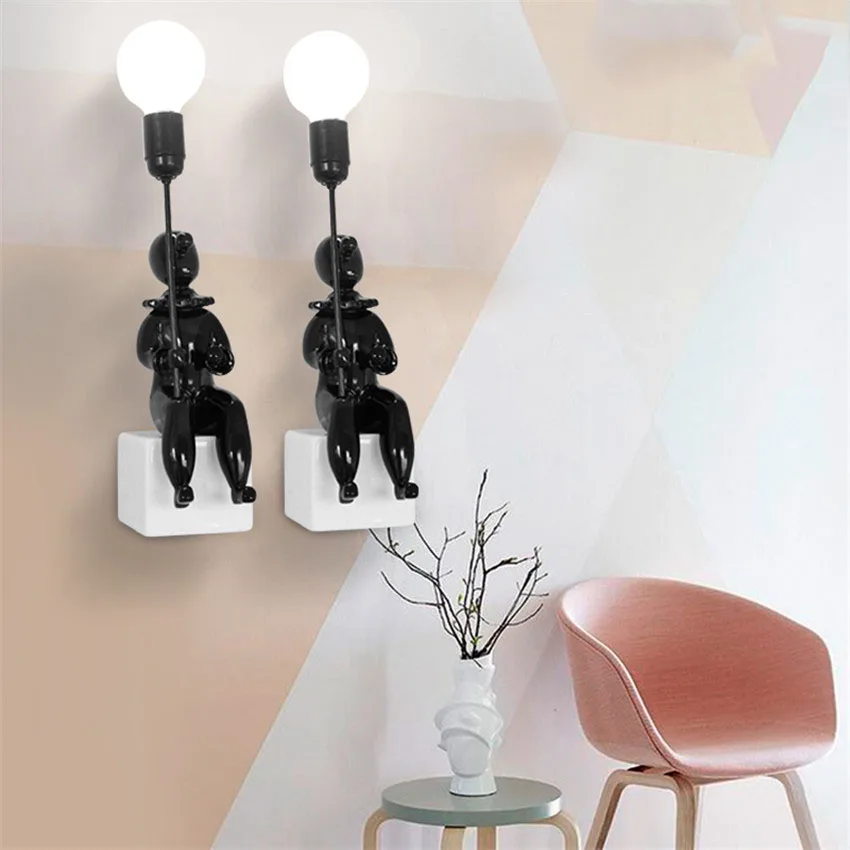 

Nordic Creative Clown Led Wall Lamp Loft Style Resin Ceramics Cartoon Wall Lights Children Room Living room for Home Lighting