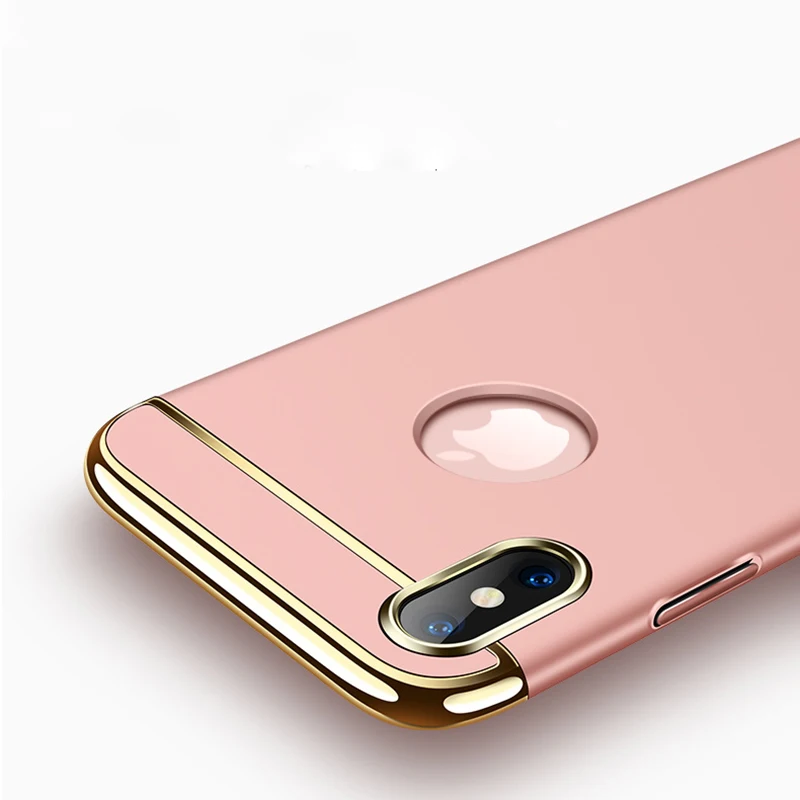 3 в 1 чехол для телефона iPhone X XR XS Max задняя крышка Модный позолоченный жесткий