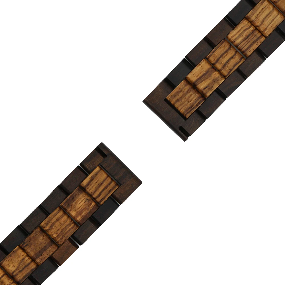 Wooden Watch Band 22mm for Luminox Stainless Steel Butterfly Buckle Quick Release Strap Wrist Loop Belt Bracelet Brown + Tool