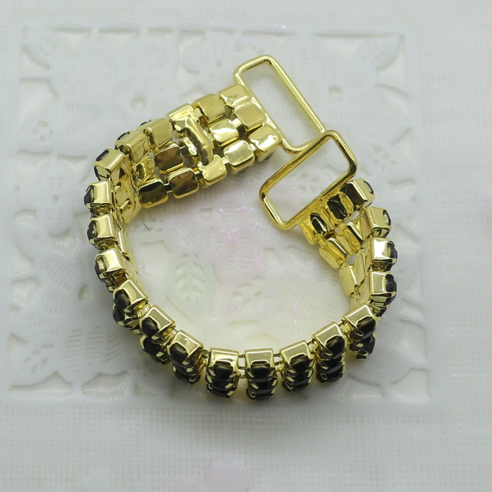 Высококачественные золотые 3 ряда черные стразы бикини соединители Пряжка/сумка