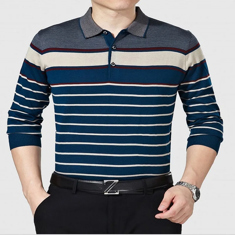 Мужской шерстяной свитер в полоску с отложным воротником|wool sweater men|sweater menpullover men |