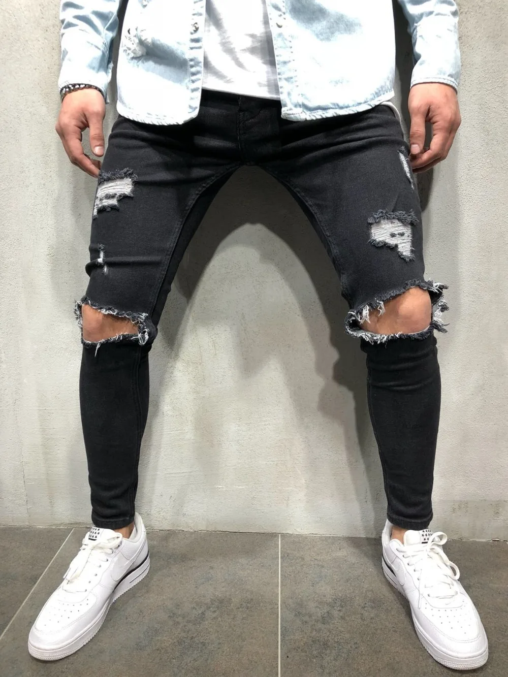 REPPUNK 2019 новые зауженные рваные джинсы мужские синие и черные Hi Street состаренные