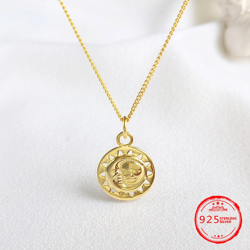 

Корейский новый дизайнер серебро 925 ювелирные изделия Мода Солнце Луна кулон ожерелье с золотым покрытием
