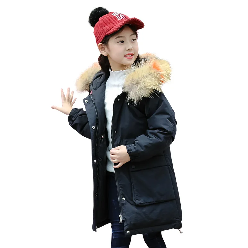 2018 г. Новая зимняя куртка пуховик для девочек плотное длинное Детское пальто с