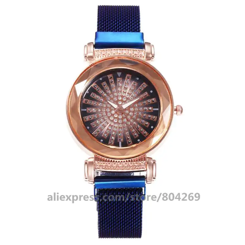 Fashion Women's colorful Flower Rhinestone Mesh Quartz Wristwatches Simple Dress Watches 920313