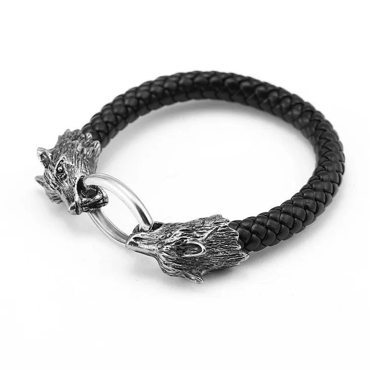Человек волчья голова Волка тотемный браслет сплава кожаный браслет|leather bracelet|alloy
