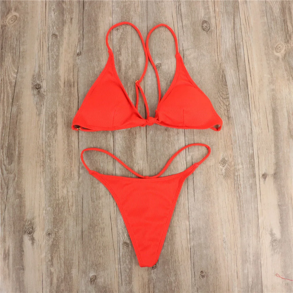 Сексуальное женское Бандажное однотонное бордовое бикини набор пуш ап