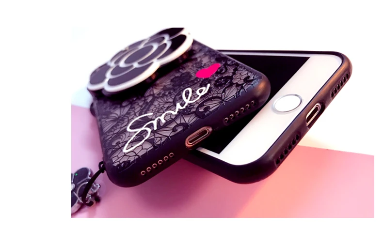 3D Camellia зеркальный кружевной цветок с цветком кулон ремешок чехол для iPhone 11 Pro Max XS Max XR X 8 7 6 6S Plus 5 5S SE