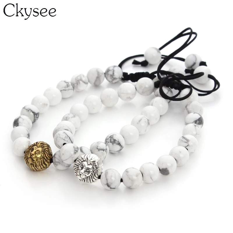 Ckysee браслет из натурального камня 8 мм с бусинами и белой головкой Howlite