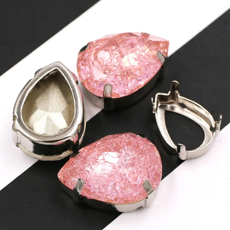 Light rose red K9 стекло кристалл каплевидной формы Стразы пришивные на серебряной основе коготь Установка flatback Стразы для одежды Свадебные украшения - Цвет: Light rose red