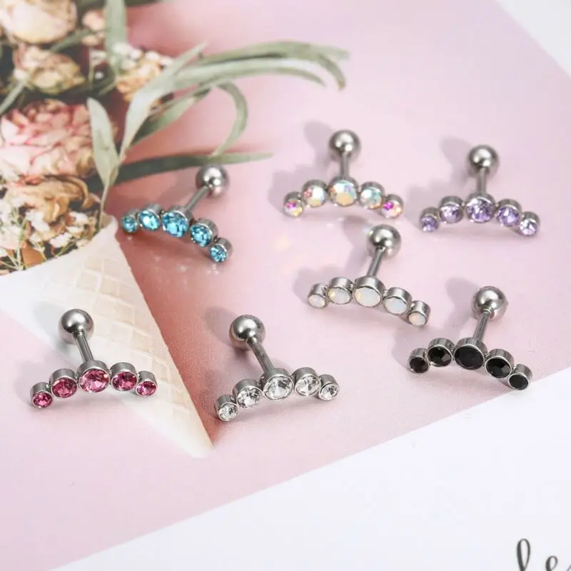 5 кристаллов Ушной Хрящ Пирсинг спираль мочки серьги штанги Daith пирсинг Orelha уха губная серьга-гвоздик Поддельные Украшения для тела 1 шт