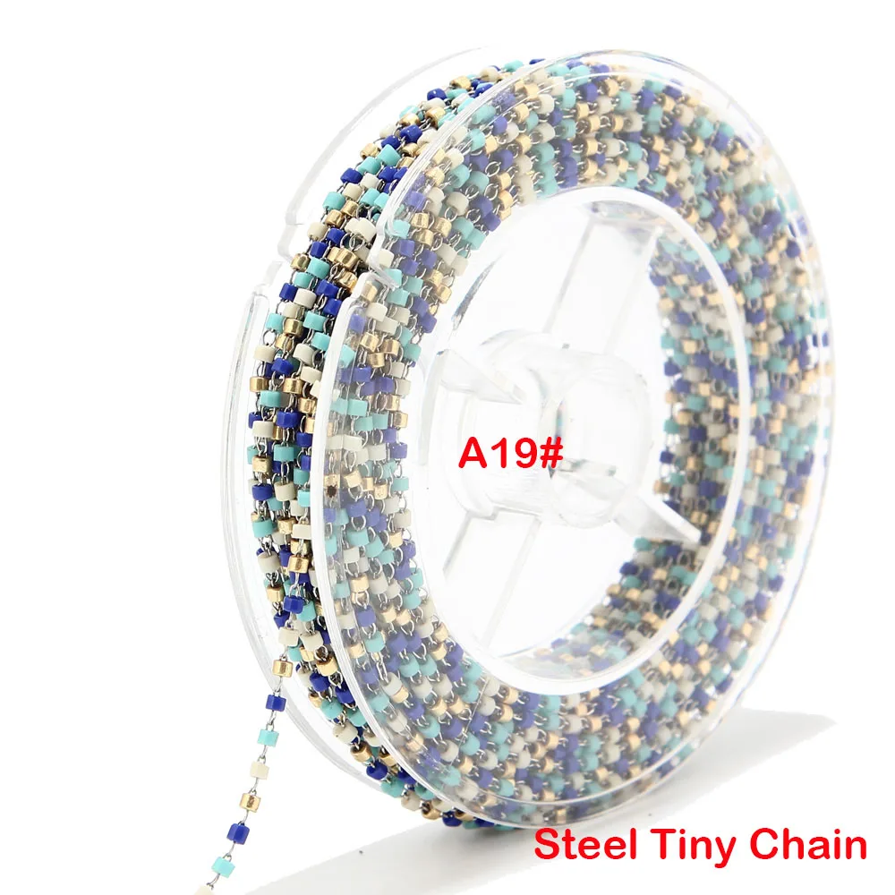 A19 Steel Chain 8 метров бисер Miyuki цепочка со стеклянными бусинами 1,8 мм из нержавеющей стали со спутниковыми бусинами Крошечная цепочка для ожерелья ножной браслет - Цвет: A19 Steel Chain
