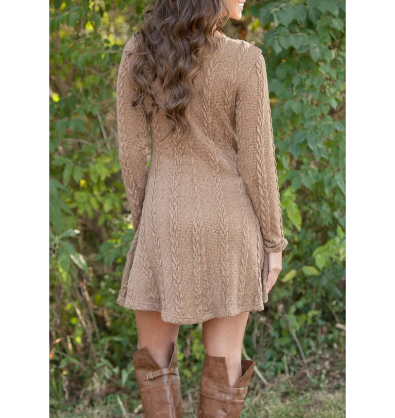 

Women Twisted Back Slit Sweater Dress Solid Color Knitted Pull Femme Long Jumper Pullover Sweater Dresses Five Sizes