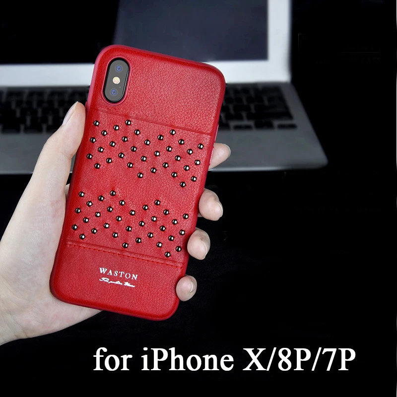 

Fashion Rivet Case for iPhone X PU Leather Phone Shell with Soft Silicone TPU Frame Fundas Skin for iPhone 8 Plus iPhone 7plus