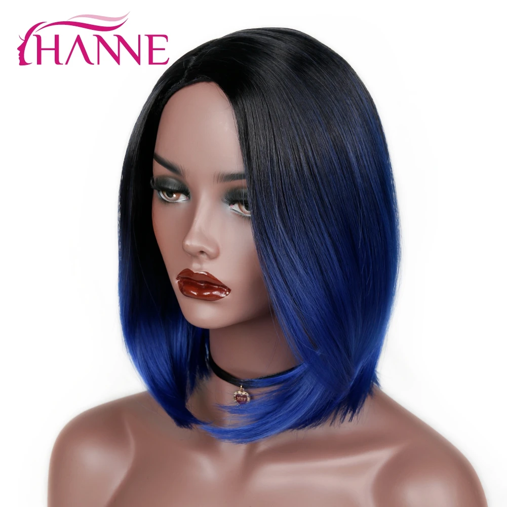 HANNE короткие синтетические парики Омбре черный до синий/серый/зеленый/фиолетовый боб парики Высокая температура волокна натуральные женские парики