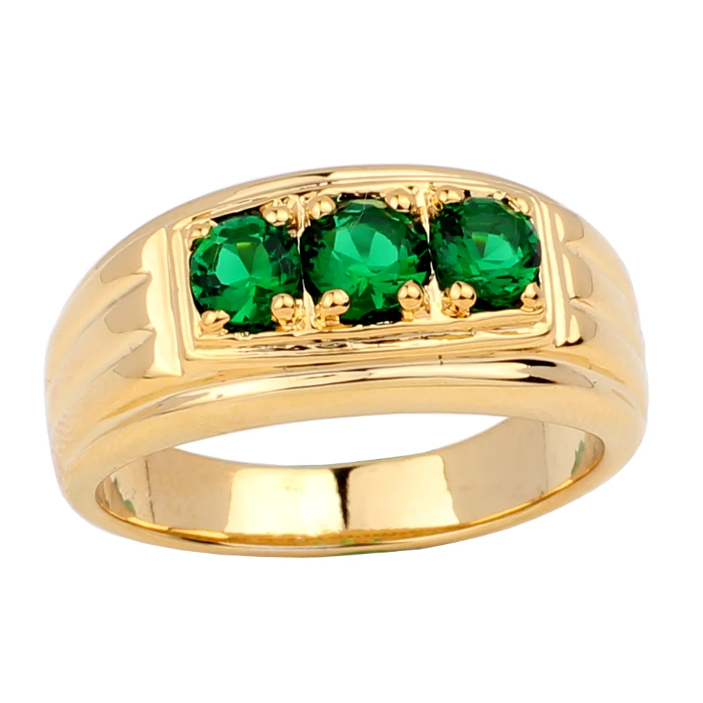 Мужское кольцо золотого цвета с 3 камнями и кристаллами из фианита тяжелое