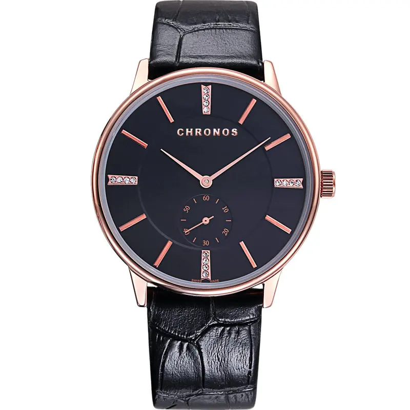CH0305 CHRONOS, пара часов, Простой циферблат, модные кожаные деловые часы для мужчин и женщин, повседневные часы, водонепроницаемые часы, Relogio Masculino - Цвет: CH0305
