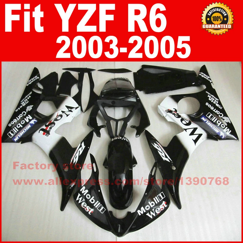

hot fairings set for 2003 2004 2005 YAMAHA YZFR6 black west YZF R6 03 04 05 fairing kits body repair parts