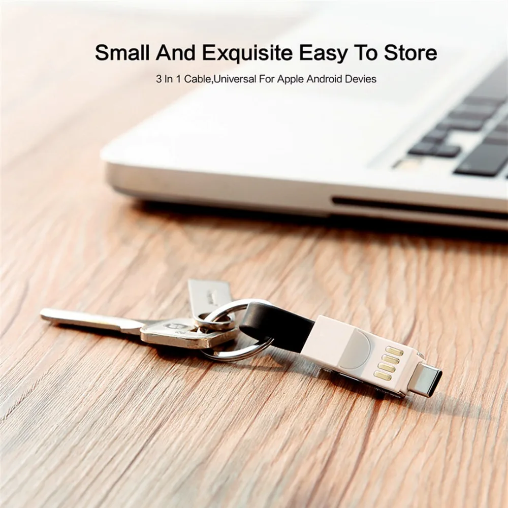 3 в 1 брелок USB кабель для зарядки Micro usb type C кабель для освещения для iPhone XS Android 2A Мини Брелок Зарядное устройство кабели для зарядки