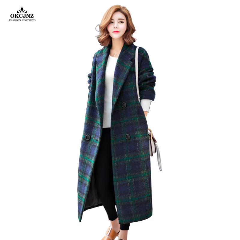 Высокое качество шерстяное пальто для женщин 2017 Осень новая X-Long решетка парка