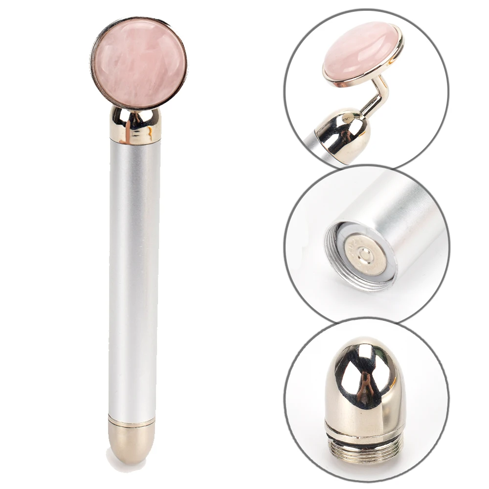 Gold beauty Bar Вибрационный ролик для лица Электрический массажер с нефритовой головкой против морщин Подтяжка кожи розовый КВАРЦЕВЫЙ массаж лица