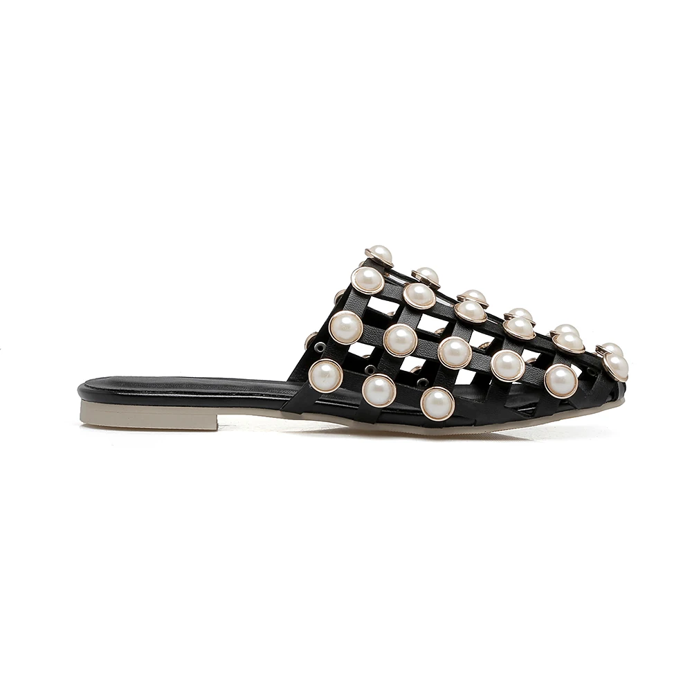 Шлепанцы JK женские с круглым носком перламутровые тапки бусинами повседневная