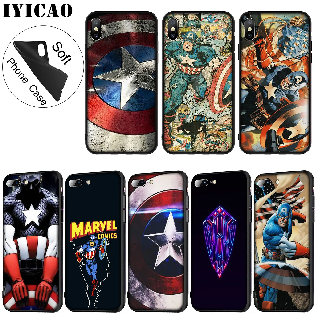 IYICAO Капитан Америка Marvel Мягкий силиконовый чехол для телефона iPhone XR X XS 11 Pro Max 6 6S 7 8