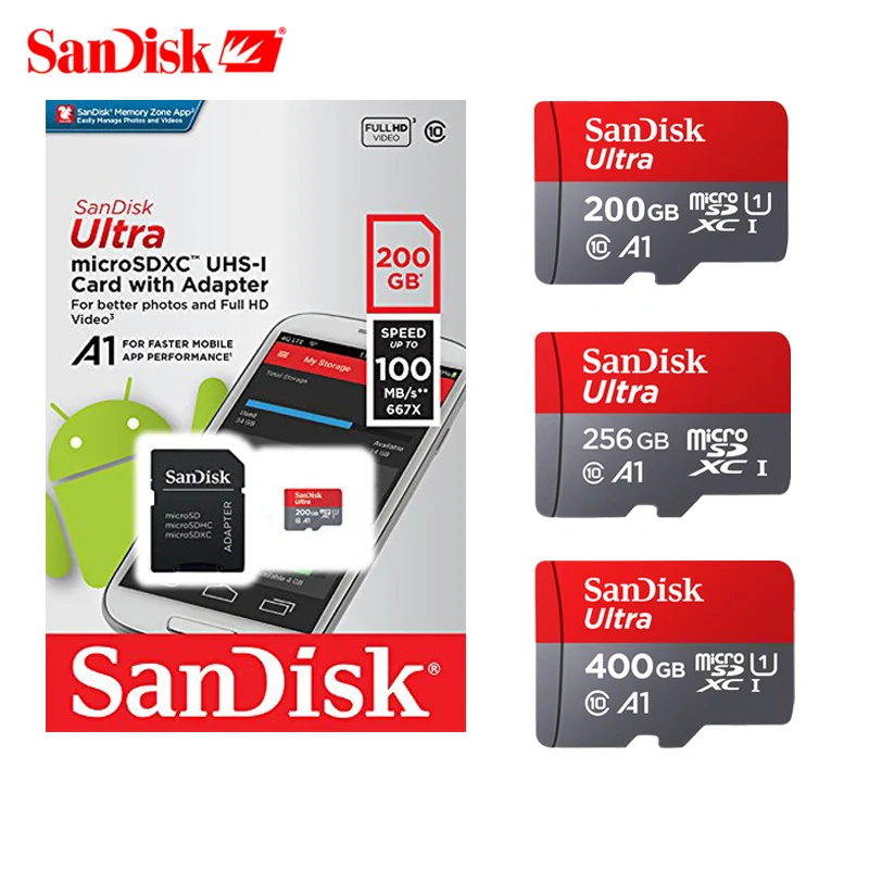 

SanDisk A1 Micro SD Card Memory Card 16GB 32GB 64GB 128GB MicroSD 100M/s Uitra C10 TF card 200gb 256gb 400gb cartao de memoria