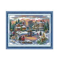 winter snow merry christmas handmade needlework cross stitch painting embroidery sewing wall crafts hanging painting