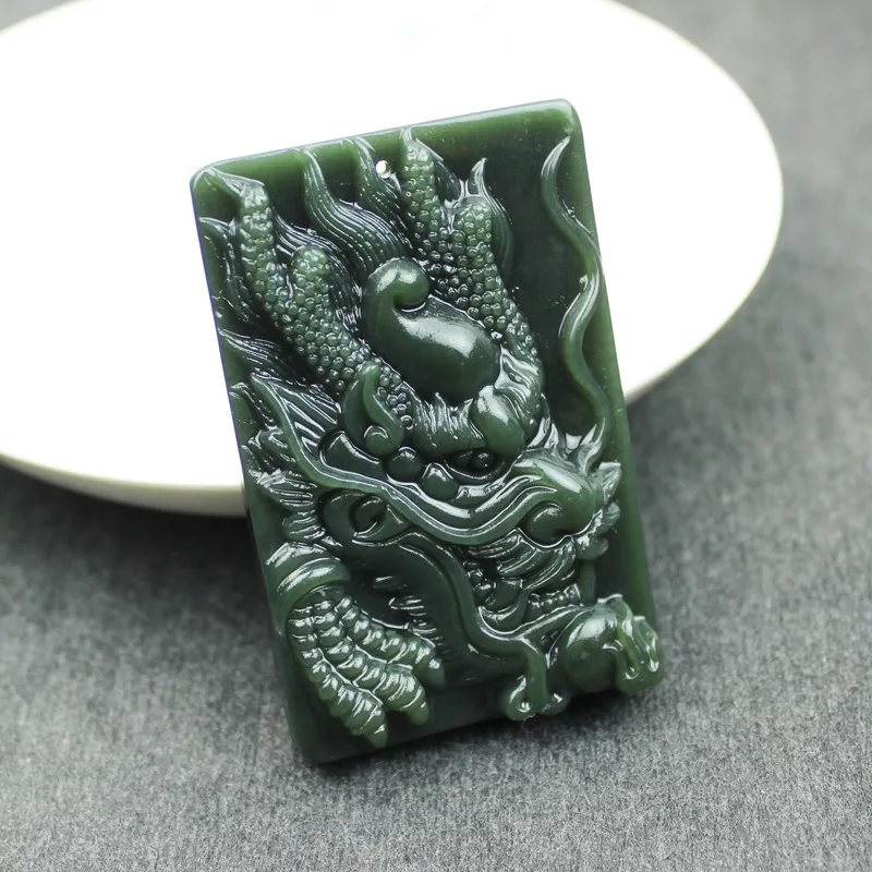 Натуральный зеленый нефритовый камень красивый китайский дракон ручной работы