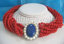 

Wonderful Lucky Jewelry Beautiful 17" natural round 10row 5mm red coral necklace clasp Wedding Party Women wide