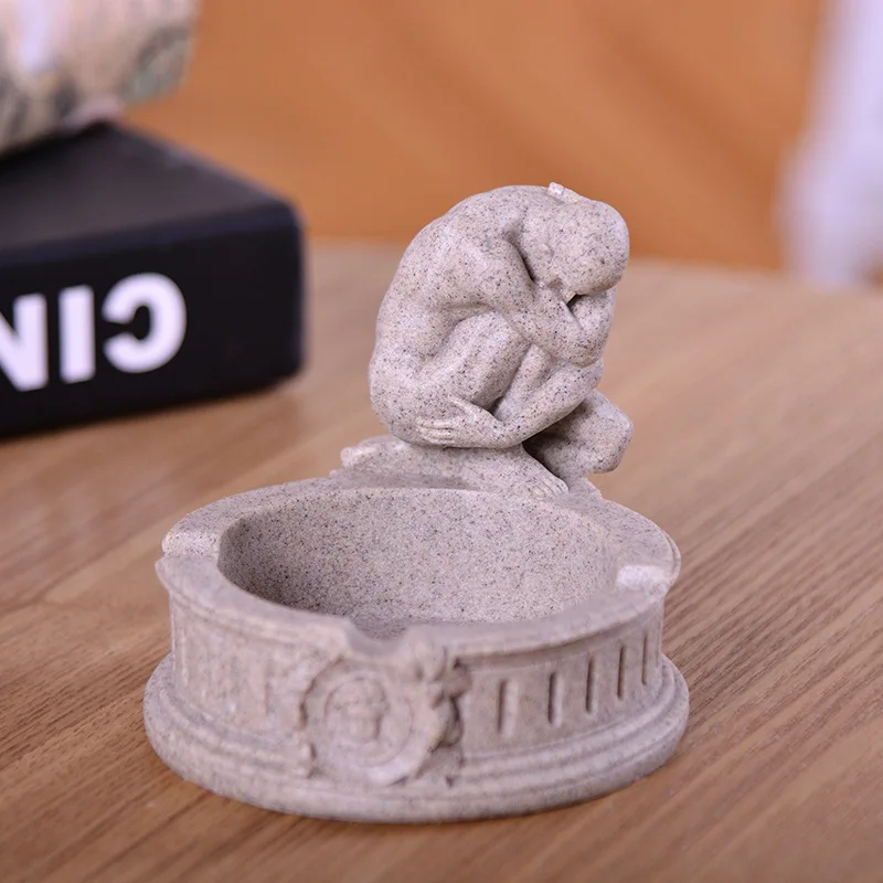 A Ручная работа, скульптура из песчаника, изделия из смолы, креативная человеческая пепельница для учебы, офиса, рабочего стола, украшение для дома - Цвет: A