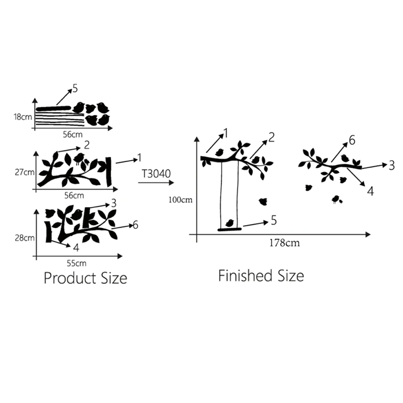 Ветви Дерева Наклейка на стену с птицами в детскую художественную наклейку