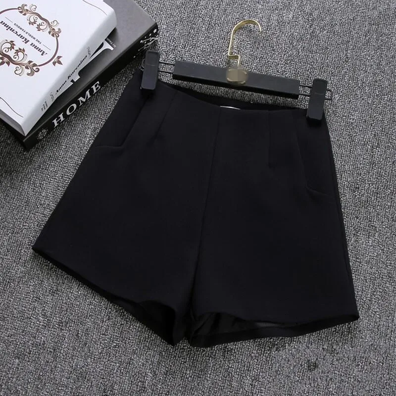 Шорты женские с завышенной талией повседневные модные короткие штаны черные