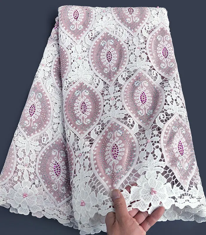 baby onion offwhite 5 ярдов бархатное кружево аккуратная вышивка африканский гипюр шнур кружевная ткань с большим количеством камней очень сильный не отваливается - Цвет: baby onion offwhite