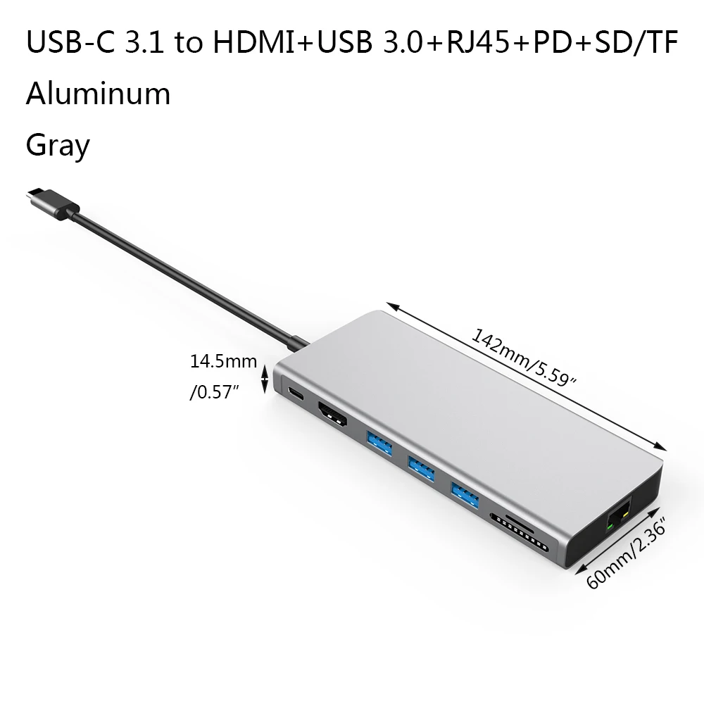 Zomy aluminum portable usb 3.1 HUB multiport USB-C to HDMI+USB 3.0+RJ45+PD+SD/TF 8 ports docking station for laptop MacBook | Компьютеры и