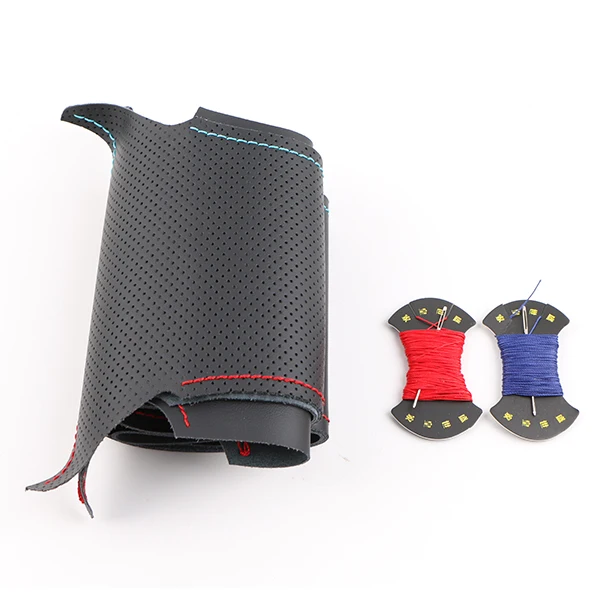 Red-blue thread Чехол на руль из натуральной кожи для Audi A3(8 P) A4(B8) A5 A8 A8 L Q7 RS 4 S4 S5 S6 S8 2007 Seat Exeo/оплетка на руль - Название цвета: Red-blue thread