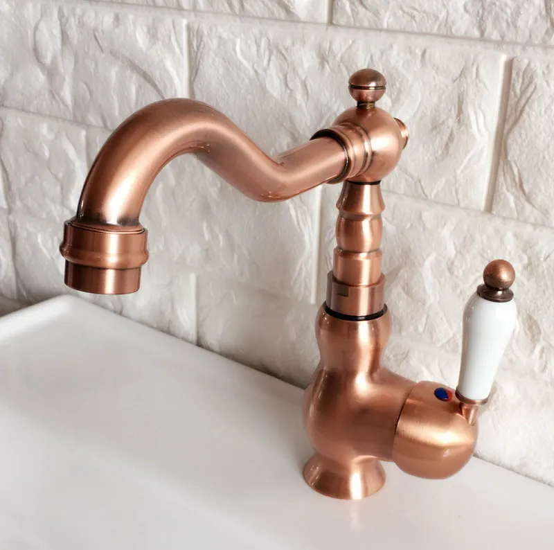 Античный красный медный латунный Смеситель для раковины ванной комнаты кухни