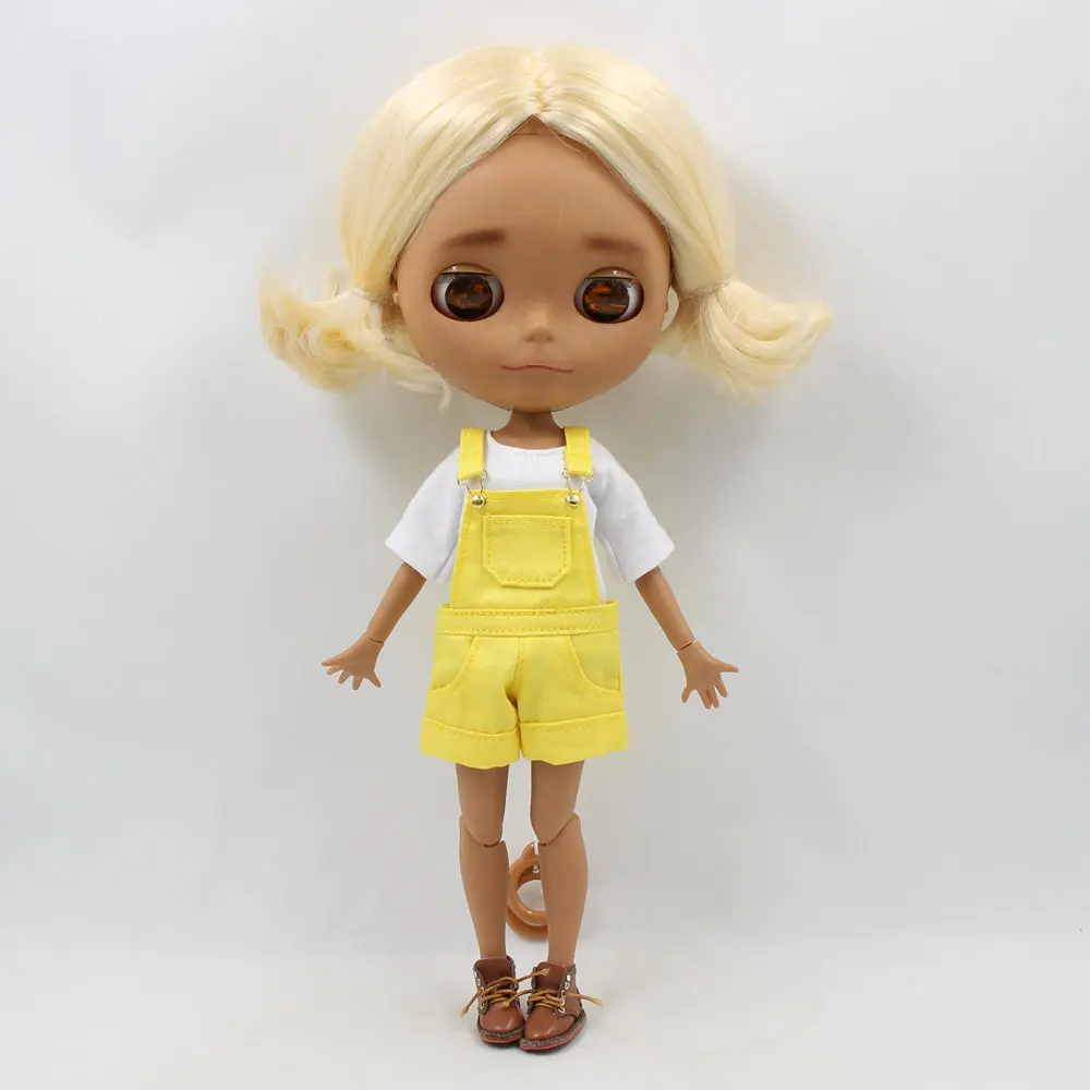 Костюм для куклы DBS Blyth 1/6 брюки на подтяжках розово-голубая рубашка в стиле