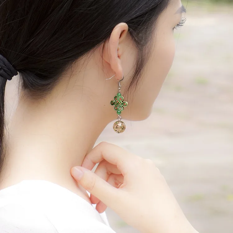 Винтажные этнические Висячие Серьги Модные серьги с халцедоном золотым песком и