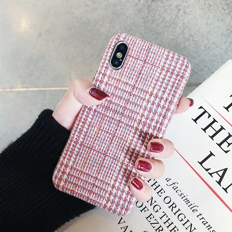 Ткань сетка простой чехол для телефона iPhone 6 6S 7 8 плюс Футляр PC ткани Текстиль X XS Max
