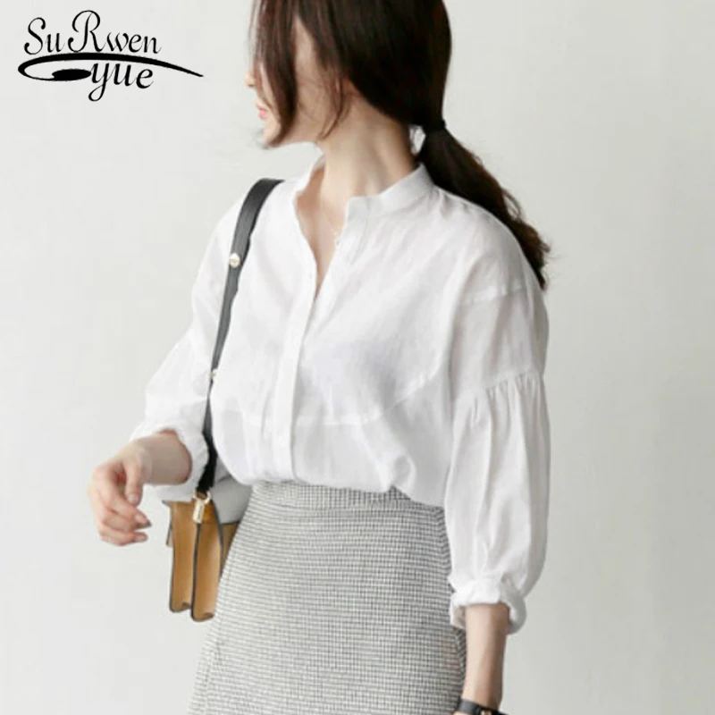 Новинка 2019 модная повседневная белая хлопковая женская блузка рубашка с длинным