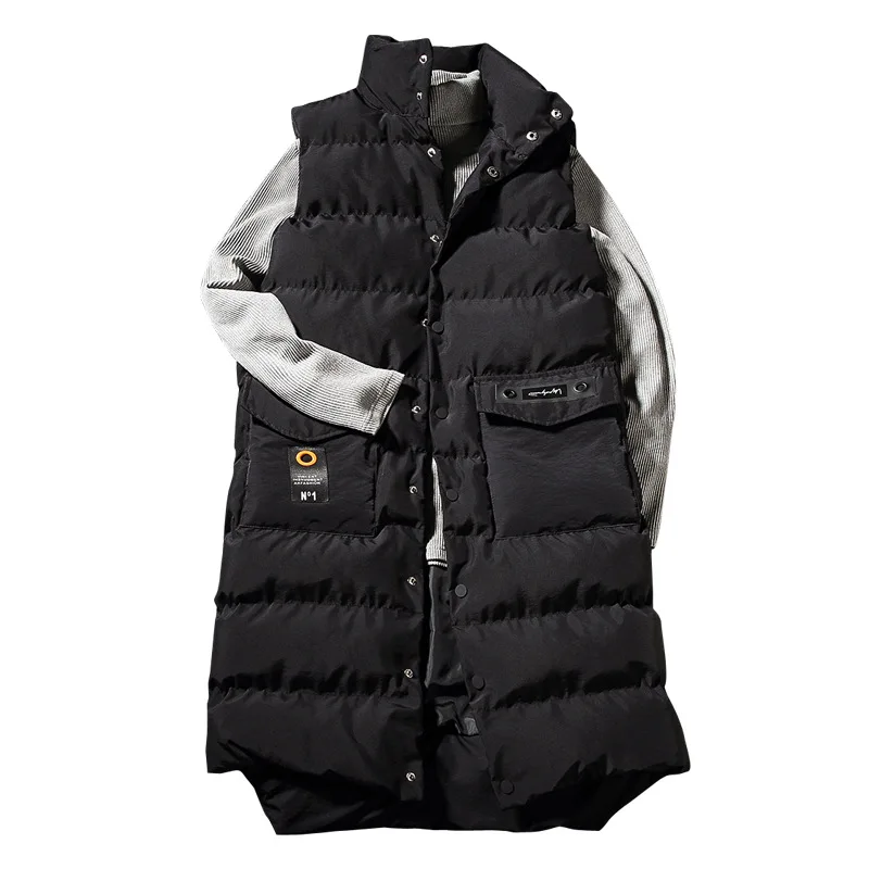 Толстый теплый зимний X Long Parkas жилет мужской корейский стиль Черная куртка без