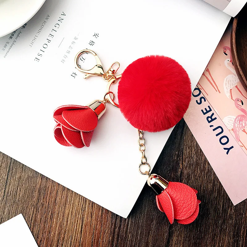 Брелок с помпонами для ключей A0735 милый кожаный брелок из искусственного