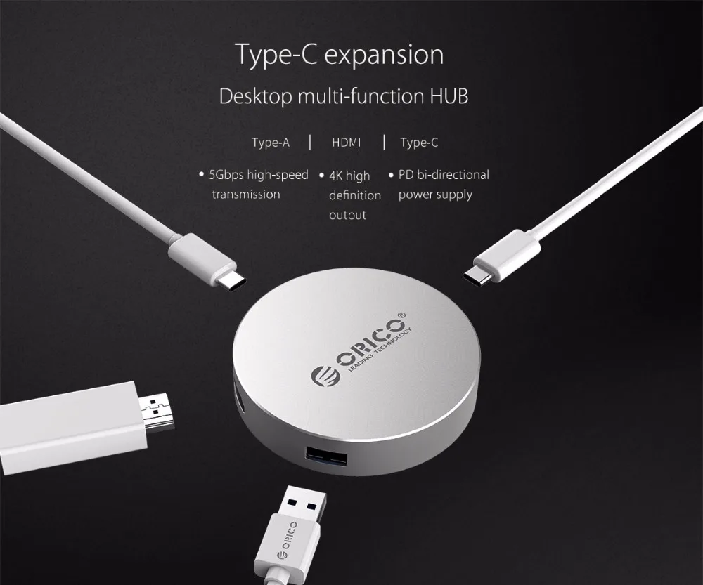 ORICO DBH2 ноутбук к вашим услугам док-станция для Тип с разъемами типа C и HDMI/Тип-C/Тип-USB3.0 концентратор для Windows XP, Mac OS и Linux-Серебристый