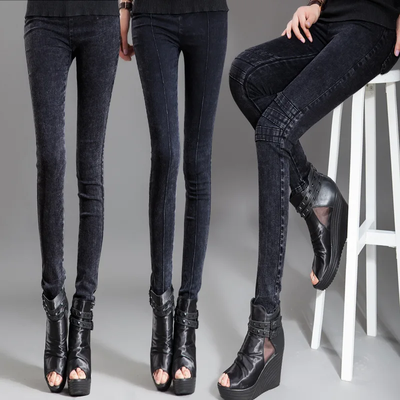 Зимние женские брюки для фитнеса джинсы джеггинсы эластичные облегающие