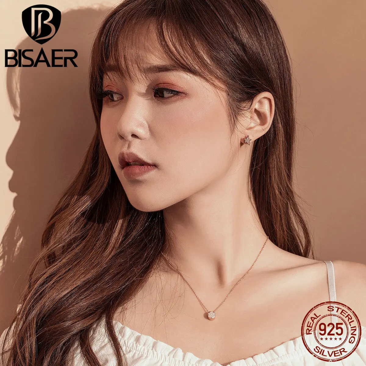 BISAER 925 пробы Серебряное ожерелье с кулонами в виде монет для женщин кубический циркон серебряный воротник женский 45 см модное ювелирное изделие EFN057