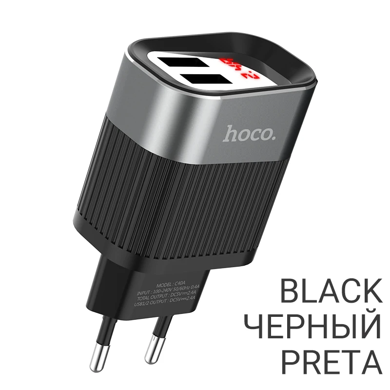 EU Black hoco зарядное устройство двойной usb адаптер 2.4a юсб розетка EU евро вилка для apple iphone samsung xiaomi ipad универсальный usb a сетевой адаптер для айфона зарядник на самсунг сяоми зарядка на айфон надежный - Тип штекера: EU Black