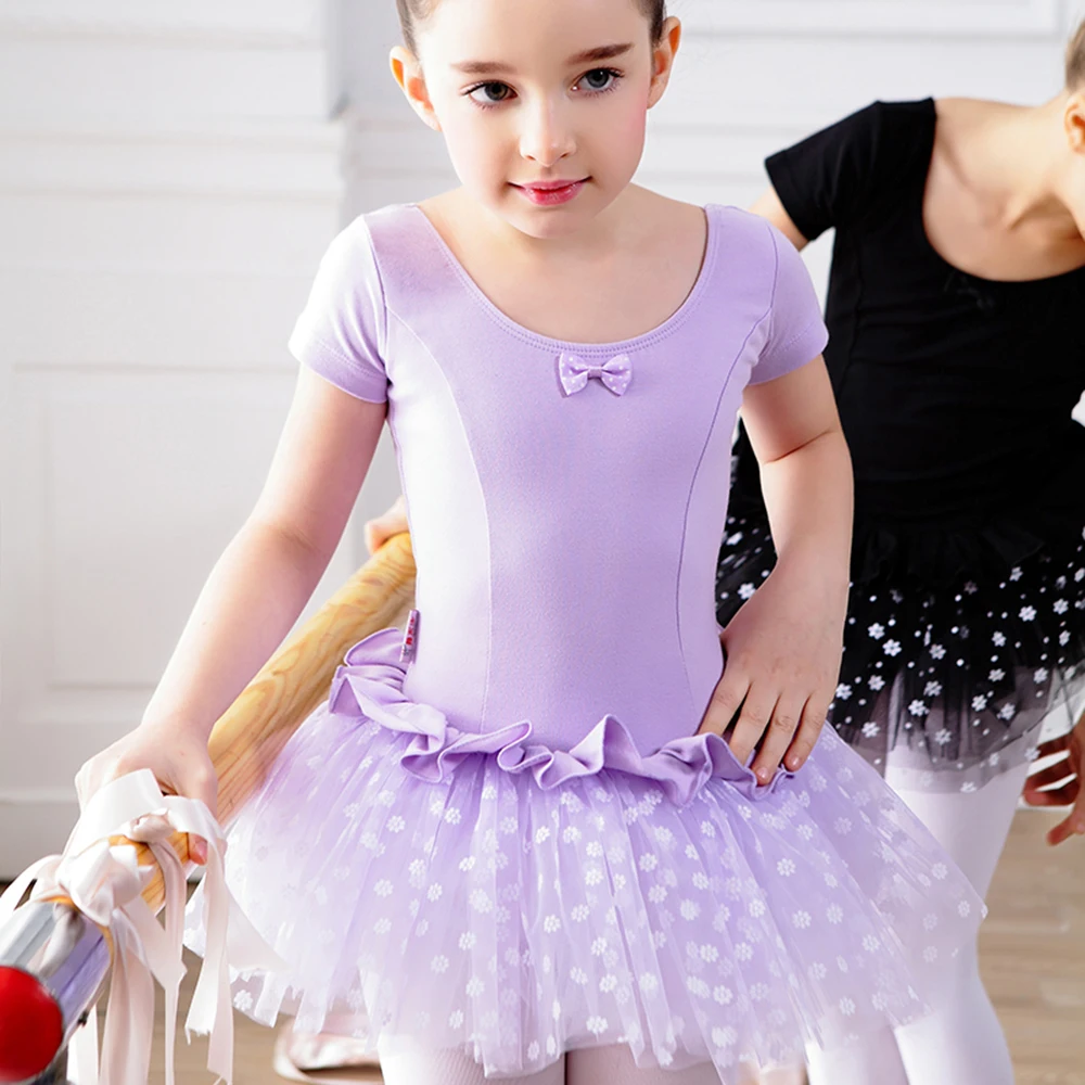 Балетное танцевальное платье для девочек с галстуком-бабочкой и цветочным